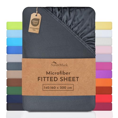 NatureMark Microfiber Fitted Sheet – Soft, Breathable & Comfortable – With Elastic Band – 140 x 200 cm – Anthracite Grey