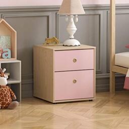 Junior Vida Neptune 2 Drawer Bedside Table Cabinet Chest of Drawers Bedroom Storage Children's Kids Furniture (Pink & Oak)