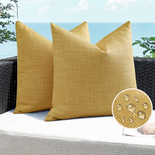 Artscope Outdoor Waterproof Throw Pillow Covers 16x16 Inch Decorative Linen Outdoor Pillows Cushion Case for Patio Couch Sofa - Yellow