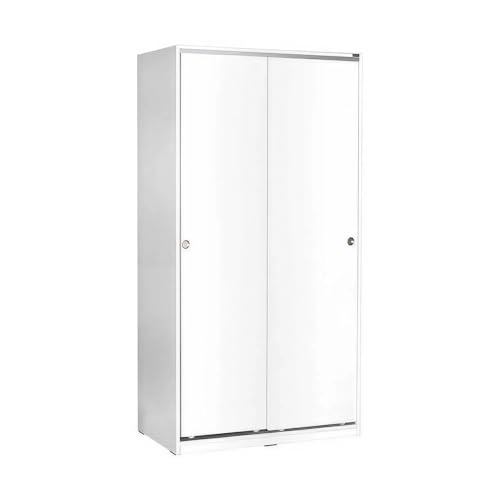 FWStyle White Modern 2 Door Sliding Wardrobe – Double Bedroom Storage with Hanging Rail & Shelves, Matt Finish Sliding Closet, Space-Saving Organiser for Clothes, Shoes & Accessories