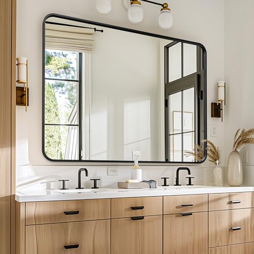 USHOWER Black Bathroom Mirror for Over Sink 30 x 40 Inch, Metal Frame Rectangle Vanity Mirror, Modern Farmhouse, Wall Mounted