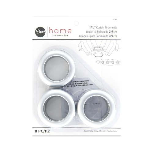 Dritz Curtain Grommets 1-9/16 inches Inner Diameter Plastic 8/Pkg-Brushed Silver, Man-Made-Material