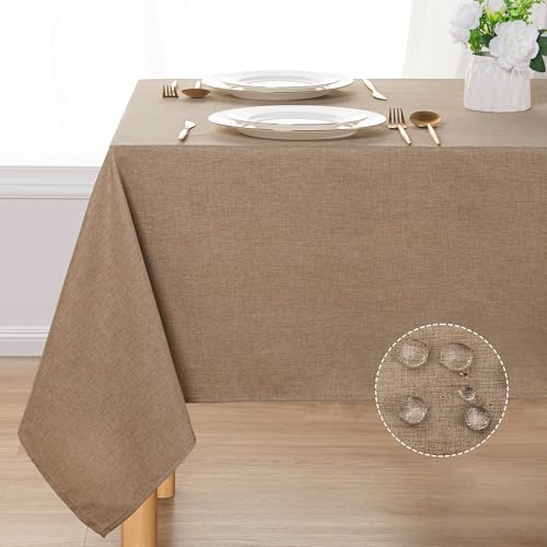 DWCN Square Faux Linen Tablecloth - Textured Waterproof Spill-Proof Wrinkle and Stain Resistant Table Cloth Decorative Fabric Farmhouse Table Cover for Kitchen Dining Party, 54 x 54 Inch, Khaki