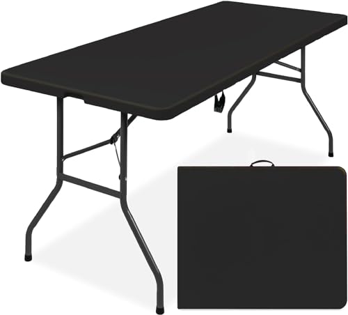 SIMPLI-MAGIC 6ft Portable Plastic Folding Table – 17% Thicker than Others – Indoor & Outdoor Heavy-Duty Foldable Utility Table w/Handle for Party & Camping