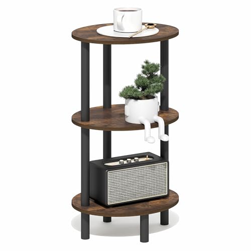 Furinno TURN-N-TUBE Side Table, 3-Tier Oval End Table, Night Stand, Bedside Table, for Living Room, Bedroom, Amber Pine/Black