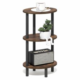 Furinno TURN-N-TUBE Side Table, 3-Tier Oval End Table, Night Stand, Bedside Table, for Living Room, Bedroom, Amber Pine/Black