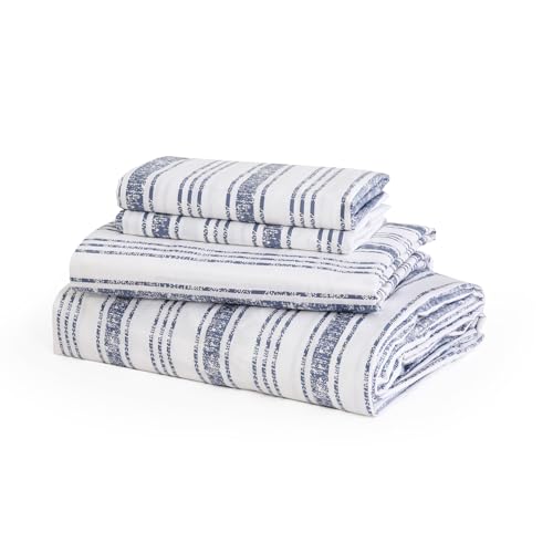 JSD Neutral Striped Printed Cotton Sheet Set King Size Deep Pocket - 4 Piece 300 Thread Count Sateen Sheets, Soft Breathable Cooling Sheets for Sensitive Skin, Oeko-Tex Certified