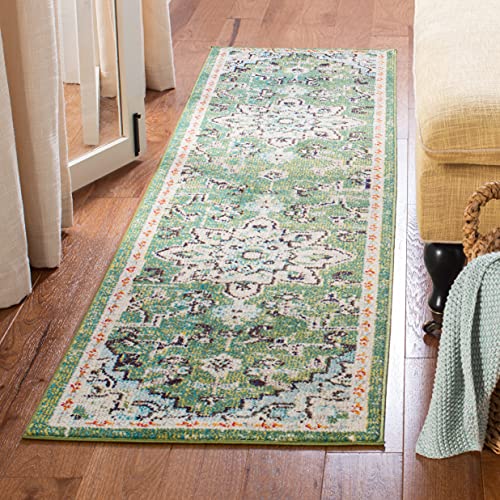 SAFAVIEH Boho Rug for Living Room, Dining Room, Bedroom - Madison Collection, Short Pile, in Green and Turquoise, 61 X 244 cm