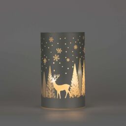 SHATCHI 17cm Christmas Decorated Vase Table Lamp Etched Glass Tube Xmas Silver Cylinder LED Fairy Lights Battery Operated Table Decoration