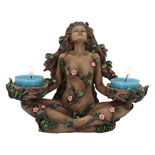 Balance of Nature Tree Spirit Double Tealight Holder 19cm, Brown - Hand-Painted Tree Spirit Candle Holder for Two Tealights