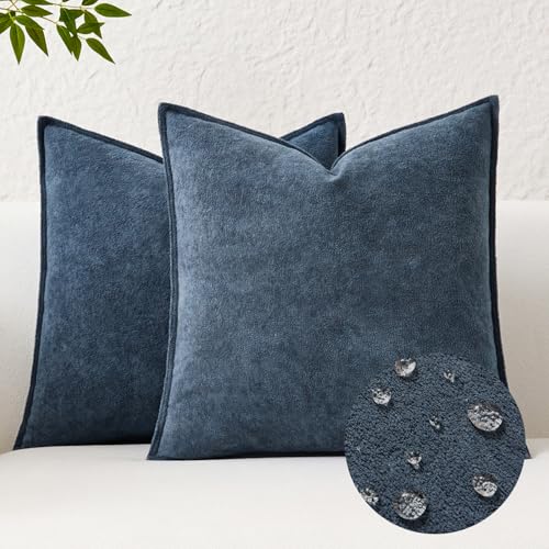 Kevin Textile Waterproof Decorative Pillow Covers Dusty Blue 22x22 Inch Pack of 2 Soft Boucle Textured Euro Pillowcases Elegant Accent Pillows for Couch Sofa Chair Bed Home Decor Indoor Outdoor