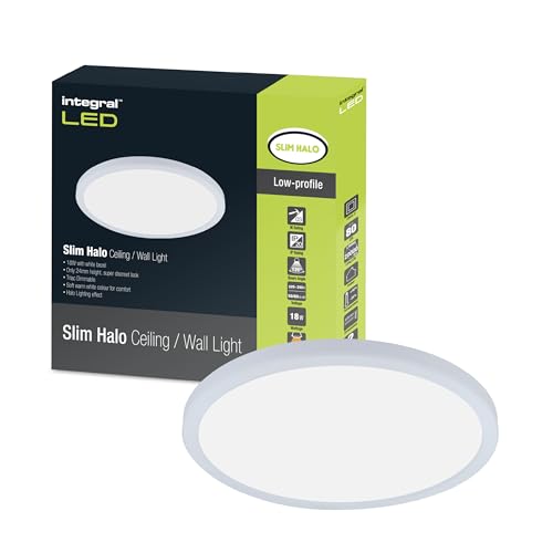 Integral LED 18W 1500LM Dimmable Halo Ceiling and Wall Light - 291mm Diameter - Modern Super-Slim Circular Design and White Bezel - Ideal for Bedroom, Kitchen, Living Room, Study and Corridor