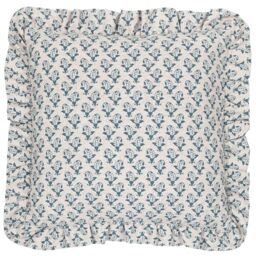 furn. Lulah Block Printed Ruffle Polyester Filled Cushion - Linen/Blue - 45x45cm