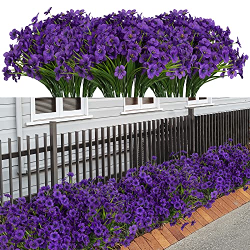 LikSoor 21 Bundles Artificial Outdoor UV Resistant Flowers No Fade Fake Outside Flowers Plastic Greenery Faux Shrubs Garden Porch Window Box Home Decoration(Purple)