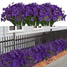 LikSoor 21 Bundles Artificial Outdoor UV Resistant Flowers No Fade Fake Outside Flowers Plastic Greenery Faux Shrubs Garden Porch Window Box Home Decoration(Purple)