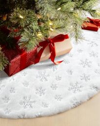 COOLWUFAN 122cm/48 Inches Christmas Tree Skirt for Xmas Tree Holiday Party Decorations White Plush Silver Sequin Snowflake (Silver)