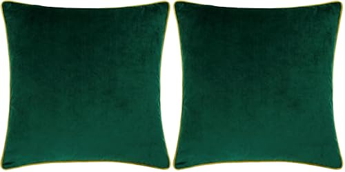 furn. Meridian Cushion Cover – Luxury Contrast Piped Velvet Decorative Case (Emerald/Moss - 45x45cm) (Pack of 2)