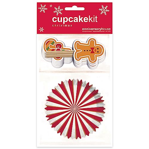 Anniversary House 28 pcs Christmas Cupcake Kit, Gingerbread Cupcake Decoration Set, Premium Muffin Kit for Festive Baking, 16 Cup Cake Cases and 12 Toppers Decorations, J208