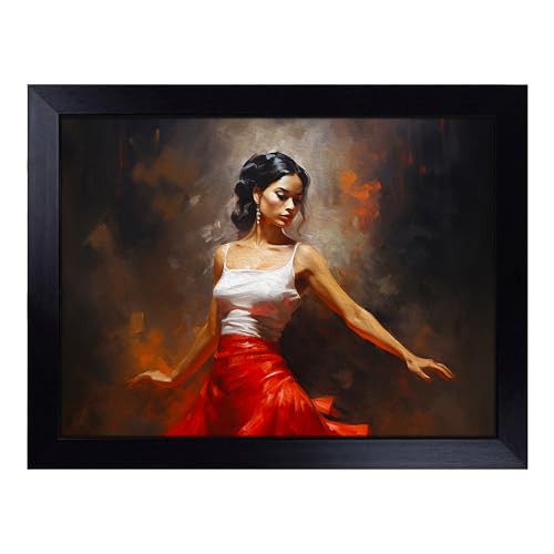 Lap Tray with Bean Bag Cushion, Flamenco Dancer Classicism - Handmade in the UK, Raised Wooden Edge, Padded Cushion, Heat-Resistant Wipe-Clean Surface, for Meals, Laptops and Crafts