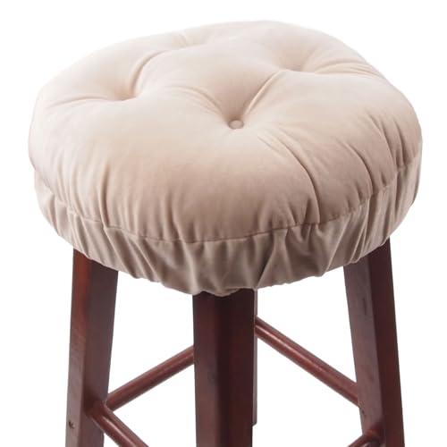 Augld Bar Stool Cushion Covers -Anti-Slip Padded Round Chiar Cushion 35cm Velvet Beige