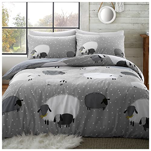 GC GAVENO CAVAILIA Print Duvet Cover Double, Washable Poly Cotton Reversible Polka Dot Bedding Sets, Cosy Printed Quilt Covers, Grey, 728207