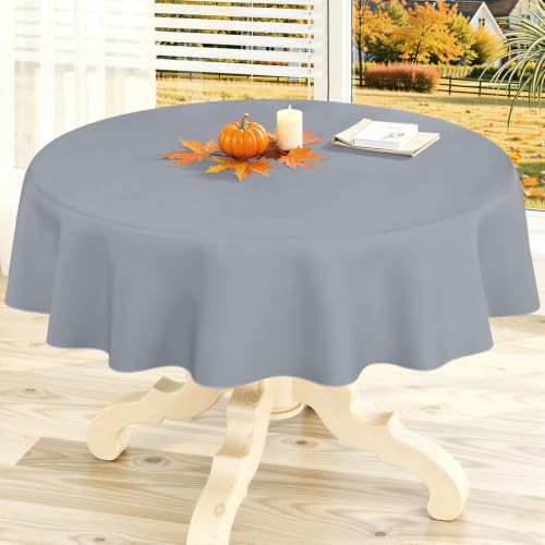 "homing Round Vinyl Tablecloth, Waterproof Spillproof Plastic Flannel Backed Table Cloth, Wipe Clean Table Cover for Dining, Buffet Parties and Camping (Grey, 60"")"