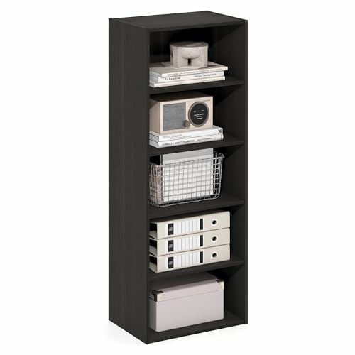 Furinno BASIC Book Shelf, 5-Tier Bookshelf, Cube Storage Organizer Bookcase with Open Shelf, 11 x 17 x 44, for Living Room, Bedroom, Home Office, Espresso