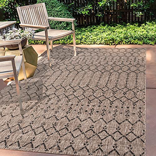 JONATHAN Y SMB108D-4 Ourika Moroccan Geometric Textured Weave Indoor Outdoor Area Rug, Bohemian, Sc&inavian Easy Cleaning, Bedroom, Kitchen, Backyard, Patio, Non Shed, Natural/Black, 120 cm X 180 cm