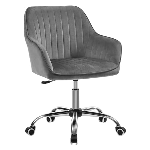SONGMICS Office Chair, Swivel Chair, Makeup Vanity Chair, Velvet Surface, Foam Padding, Adjustable Height, for Home Office, Study, Bedroom, Slate Grey OBG012G11