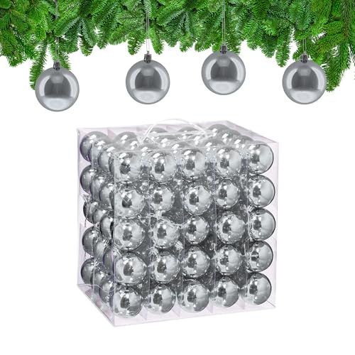 Relaxdays Christmas Baubles, Set of 100, Festive Tree Ornaments, D: 6 cm, Holiday Decorations, Plastic, Shiny, Silver