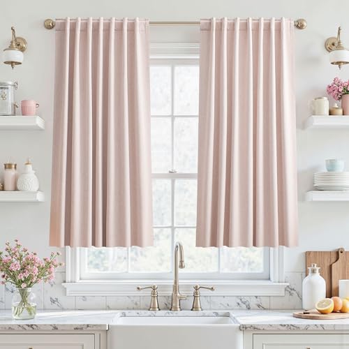 UHITECH Short Black Out Curtains 45 Inch Long for Living Room, Pink - Thermal Insulated, Suitable for Living Room/Bedroom/Kitchen/Basement, Noise Cancelling, Room Darkening, Home Decoration