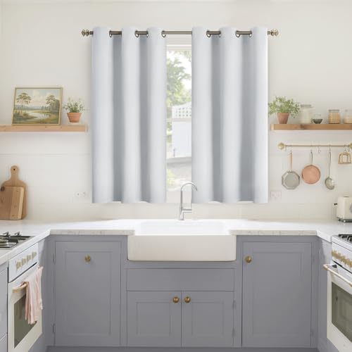 YoungsTex Blackout Curtains 48 Inches Length for Bedroom - Short Thermal Insulated Drapes with Grommet Room Darkening Privacy for Living Room Window, 2 Panels, 42 x 48 Inch, Greyish White
