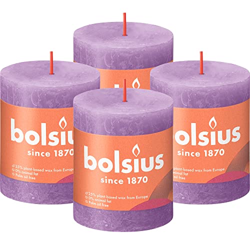 BOLSIUS - Rustic Candle - Purple - 8cm - 4 Pieces - Plant Based Wax