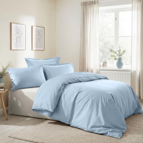 Nuit Des R??ves Light Blue Ranforce Double Duvet Cover Set (200 x 200 cm) 100% Cotton 155 Thread Count Includes 2 Pillowcases Machine Washable