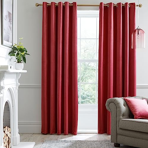 Laurence Llewelyn-Bowen Montrose Claret Blackout, W90 x L90 (229 x 229cm), Velvet Living Room & Bedroom, Red Wine Thermal/Eyelet Curtains, Polyester