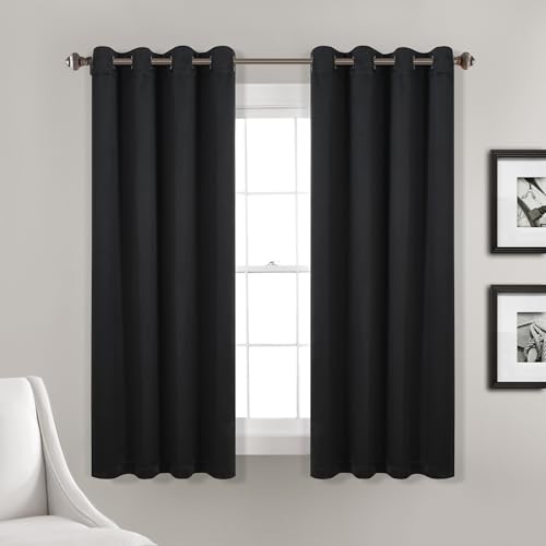 "Lush Decor Insulated Grommet Blackout Window Curtain Panels, Pair, 52"" W x 63"" L, Black - Classic Modern Design - Chic Window Decor - Curtains For Living Room, Bedroom, Or Dining Room"