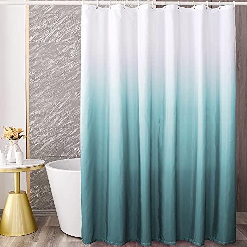 YI&ZE Ombre Shower Curtain Sets for Bathroom Accessories Fabric Polyester Waterproof Modern Shower Curtain Liner with 12 Hooks Teal W72xL72
