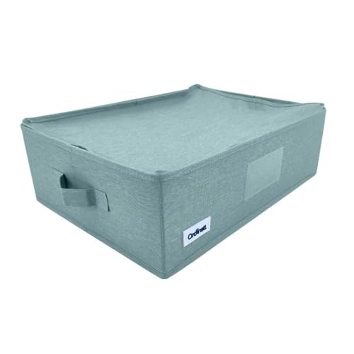 Ordinett Mint Rectangular Zip Storage Box - Sage Green - 42 x 32 x 14 cm - Folding - Zip Closure - Two Side Handles