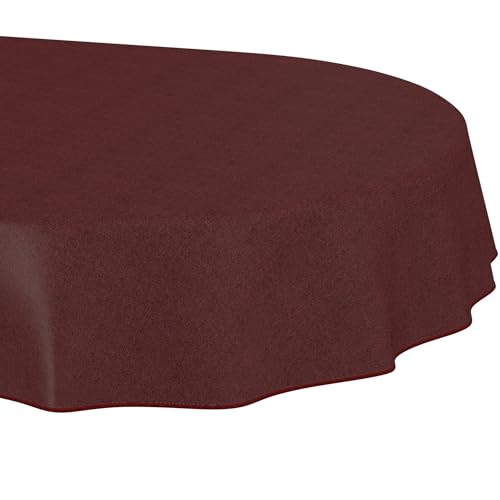 ANRO Washable Tablecloth Bordeaux Linen Look with Hem Oval 200 x 140 cm - Edged with hem - weatherproof garden tablecloth - table linen made of coated fabric - washable at 30 ??C