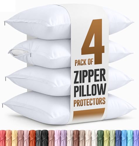 Utopia Bedding Standard Pillow Protectors - Pack of 4 - Zipper Closure - Soft Brushed Microfiber Fabric - Shrinkage and Fade Resistant Pillow Protectors Standard Size 20 X 26 Inches (White)