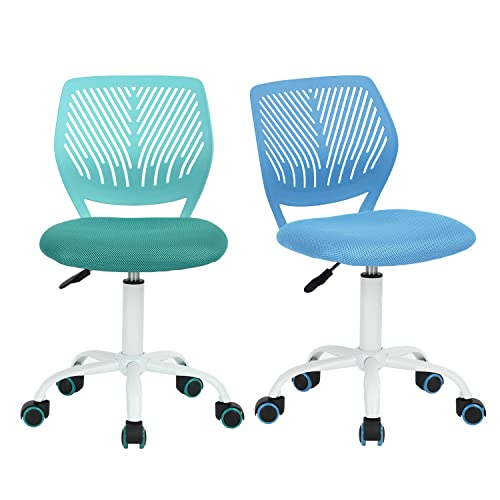 FurnitureR Desk Chair Office Chair Fabric Seat Ergonomic Study Chair without Armrest, Adjustable Height Swivel Chair, set of 2, Blue+Aqua