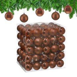 Relaxdays Christmas Baubles, Set of 100, Festive Tree Ornaments, D: 6 cm, Holiday Decorations, Shiny & Matte, Brown