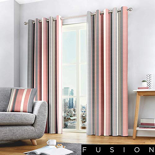 Fusion Whitworth Stripe Eyelet Lined Curtains, Blush, 66 x 54 Inch