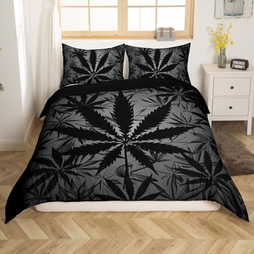 Erosebridal Leaf Bedding Set for Kids Boys Girls Teens,Neon Leaves Duvet Cover Queen,Leaf Bed Sets Lightweight,Botanical Plants Quilt Cover with 2 Pillowcases