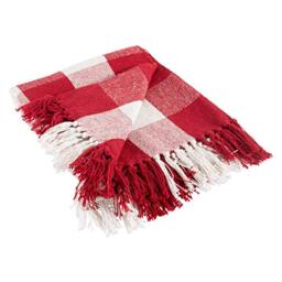 DII CAMZ11256 Rustic Farmhouse Throw Blanket with Decorative Tassles, Use for Chair, Couch, Bed, Picnic, Camping, Beach, Just Staying Cozy at Home, Red & White