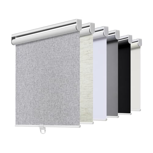 "Cordless Roller Shades Blackout Blinds for Windows Room Darkening Rolled Up Shades with Spring System, UV Protection Natural Linen Window Shades Door Blinds for Home,31.5"" W x 72"" H, Heather Grey"