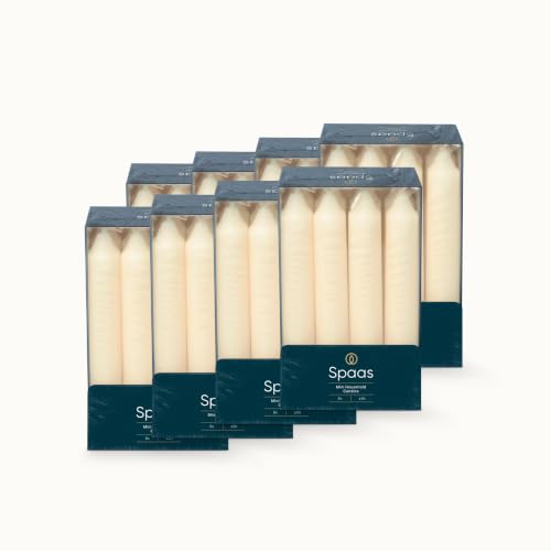Spaas 8 Boxes of 8 Unscented Mini Taper Candles, 21/150mm, ± 5 Hours, Ivory