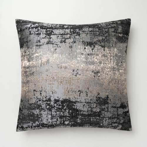 THE-TINOART Charcoal Gray & Black Pillow Cover 24x24 - Gold Embroidered Luxury Jacquard, Modern Reversible Throw Pillow Cover for Sofa/Bed, Velvet Backing