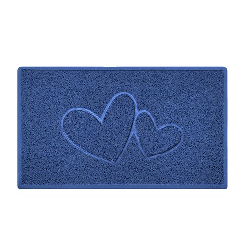 Nicoman Double Heart Embossed Spaghetti Door Mat, Indoor and Outdoor, Dirt-Trapping PVC Material, Multiple Colour Options (Blue, 90 x 60 cm)