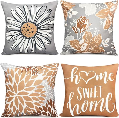 RYSMIYOU Decorative Boho Farmhouse Throw Pillow Covers 20x20 inch Set of 4 - throw pillow cases Linen Square Pillow Cases,Farmhouse Outdoor Modern Boho Pillow Covers for Couch Sofa Living Room